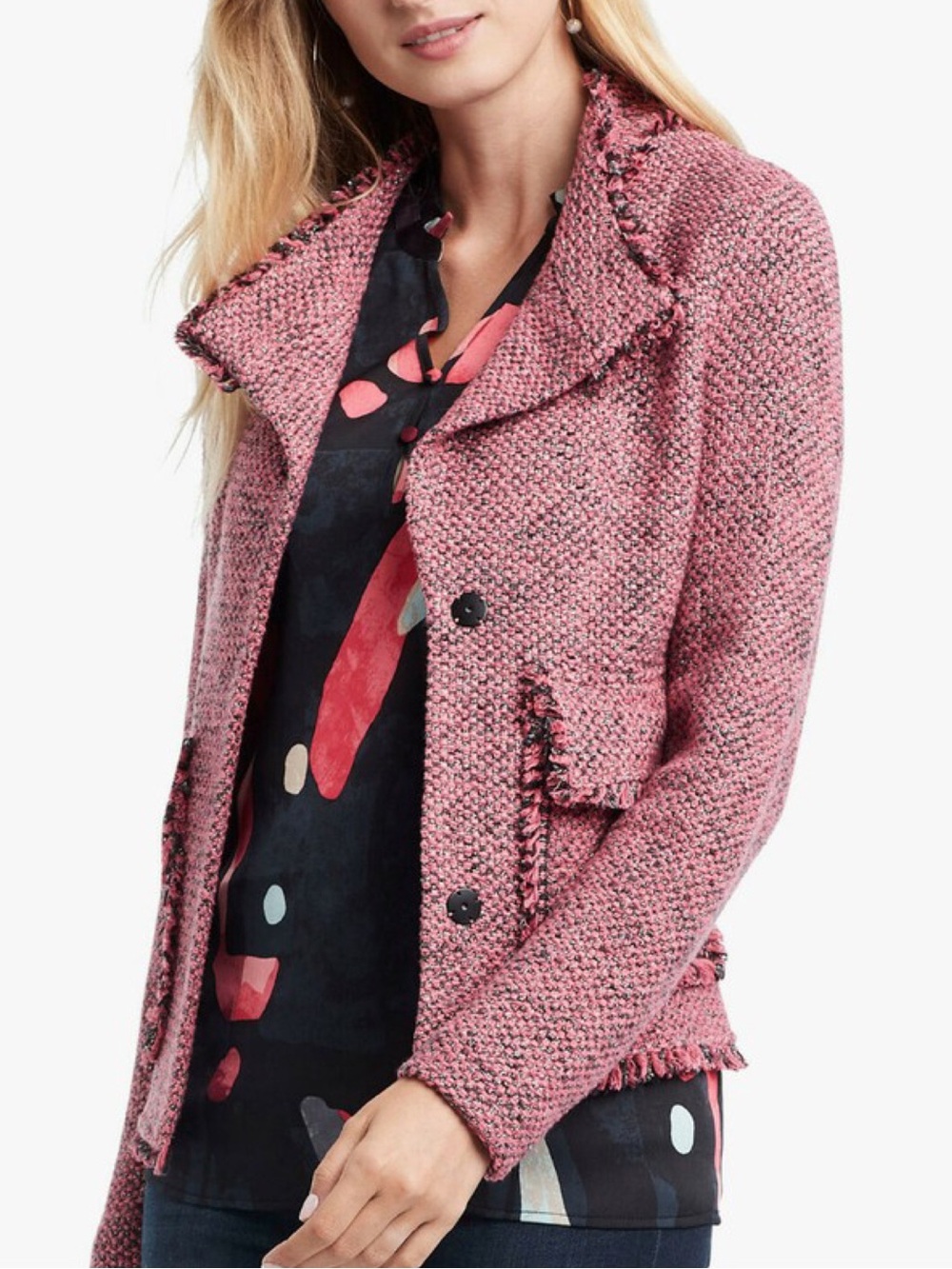 NIC+ZOE Favorite Metallic Fringe Tweed Jacket